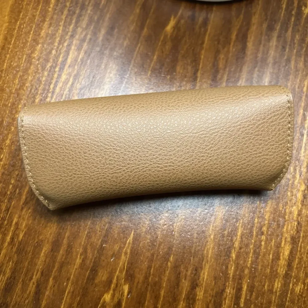 Ray-Ban Tan Leather Eyeglass Case w/ Black Emblem & Snap Close w/Cleaning Cloth